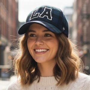 Anthropologie '47 Plaid LA Varsity Baseball Cap OSFA Dodgers Wool Winter - EUC